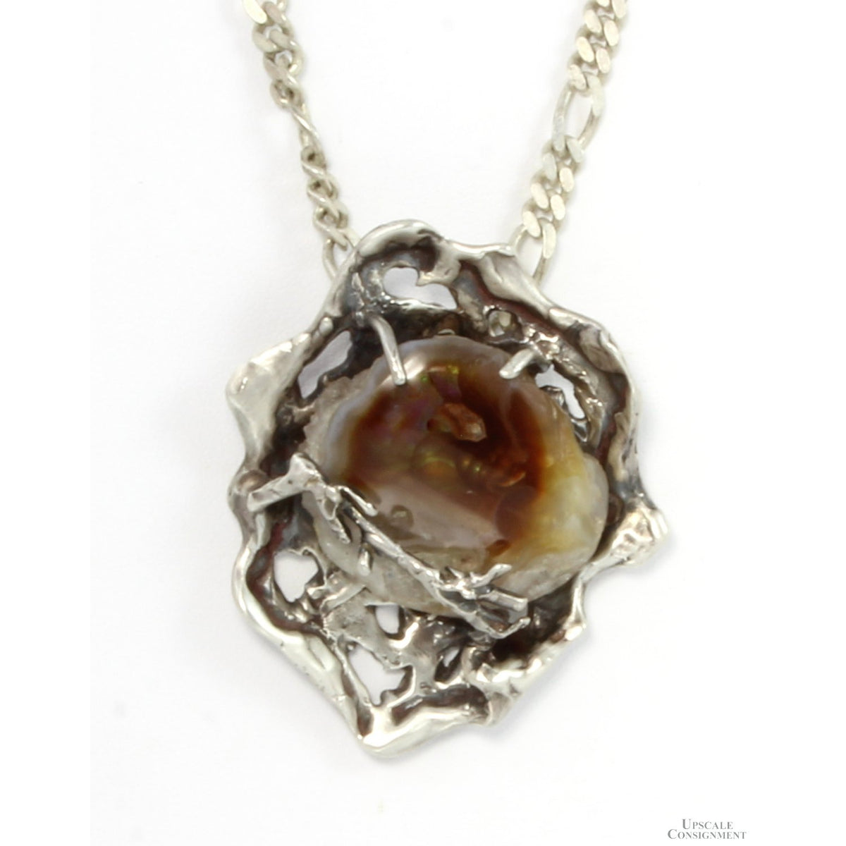 Mexican Fire Agate Window in Rough Custom Sterling Silver Pendant Necklace