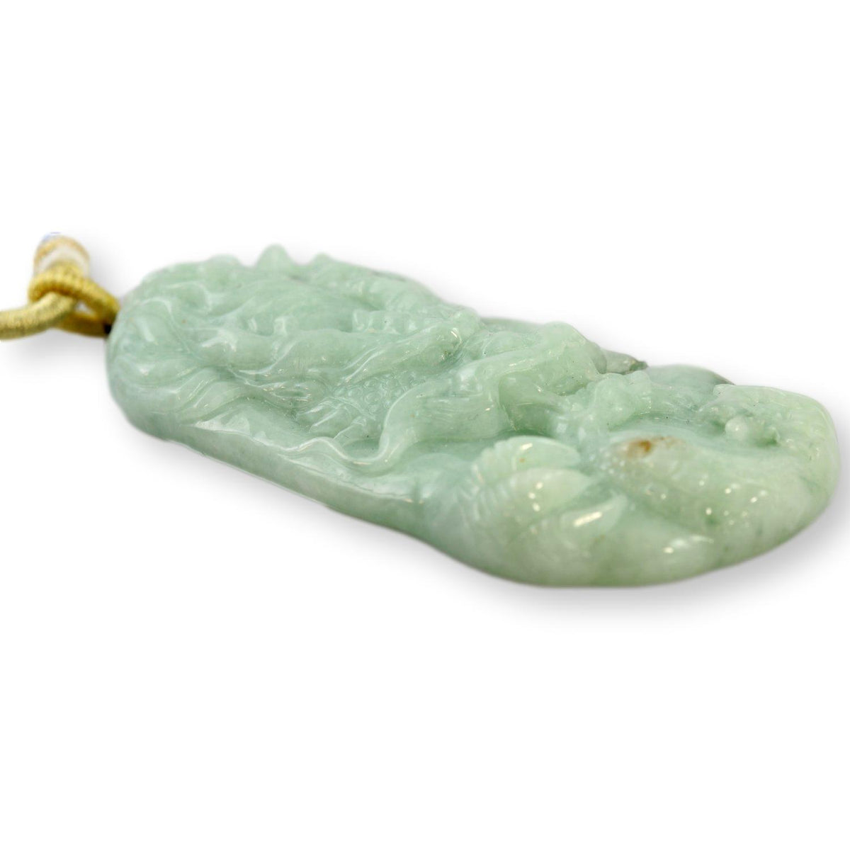 Grade A Burmese Green Jadeite Jade Dragon Pendant & Silk Cord