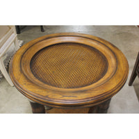 Round Oak Column Accent Table