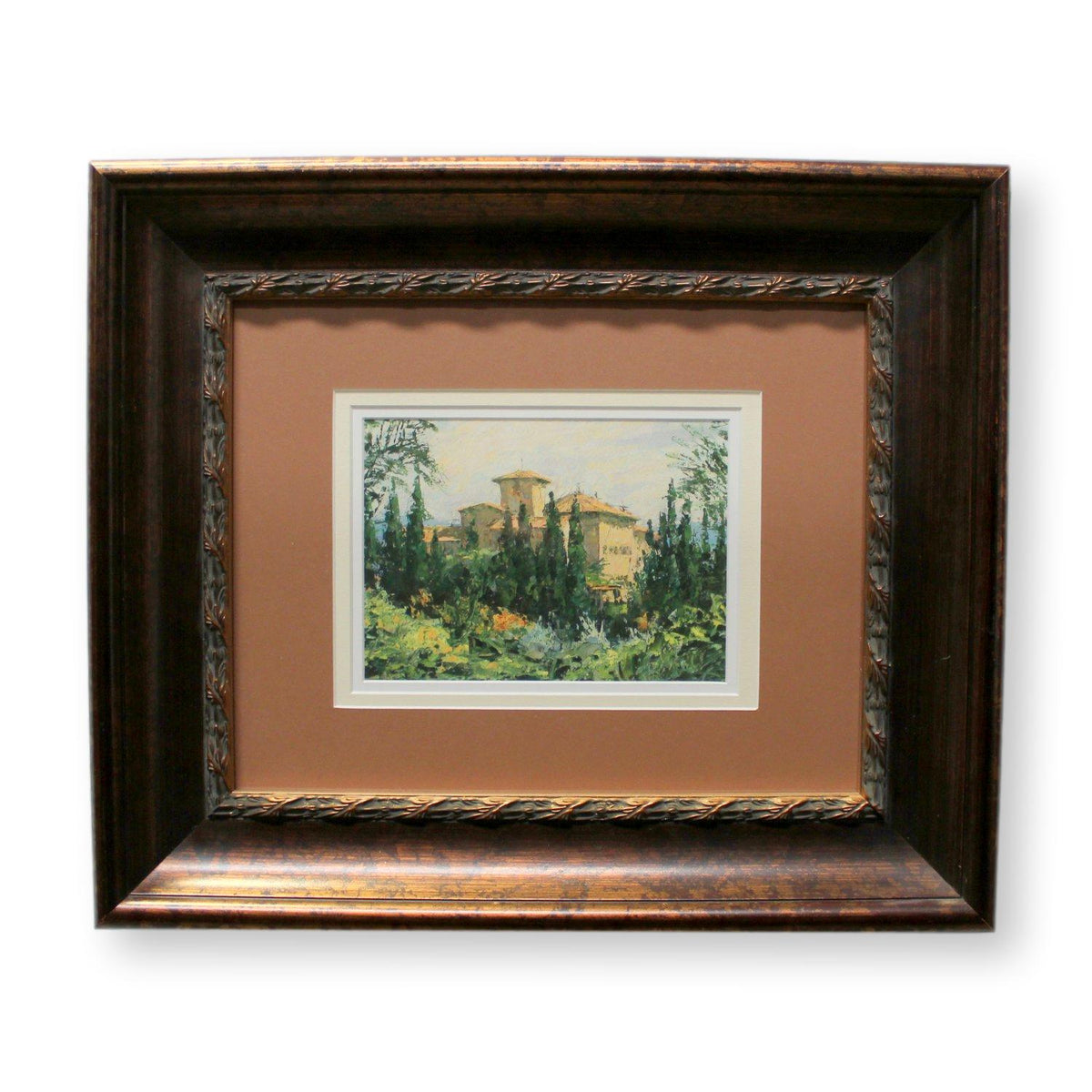 Watercolor Print - Villa Behind Cypress Trees