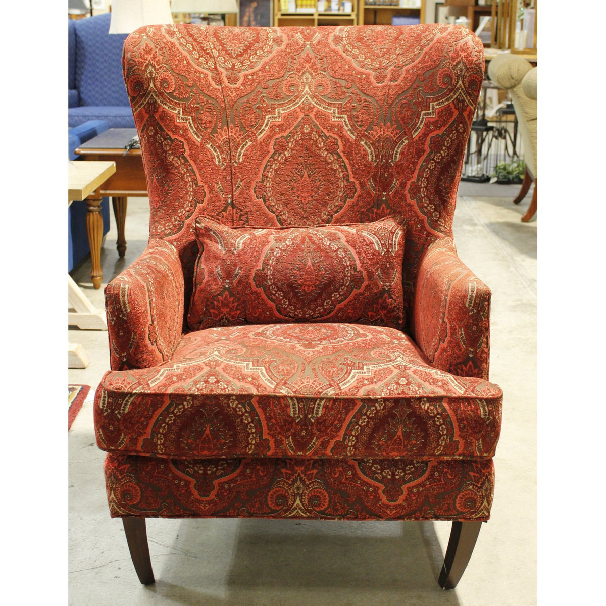Wingback Chair w/Red Tapestry Upholstery