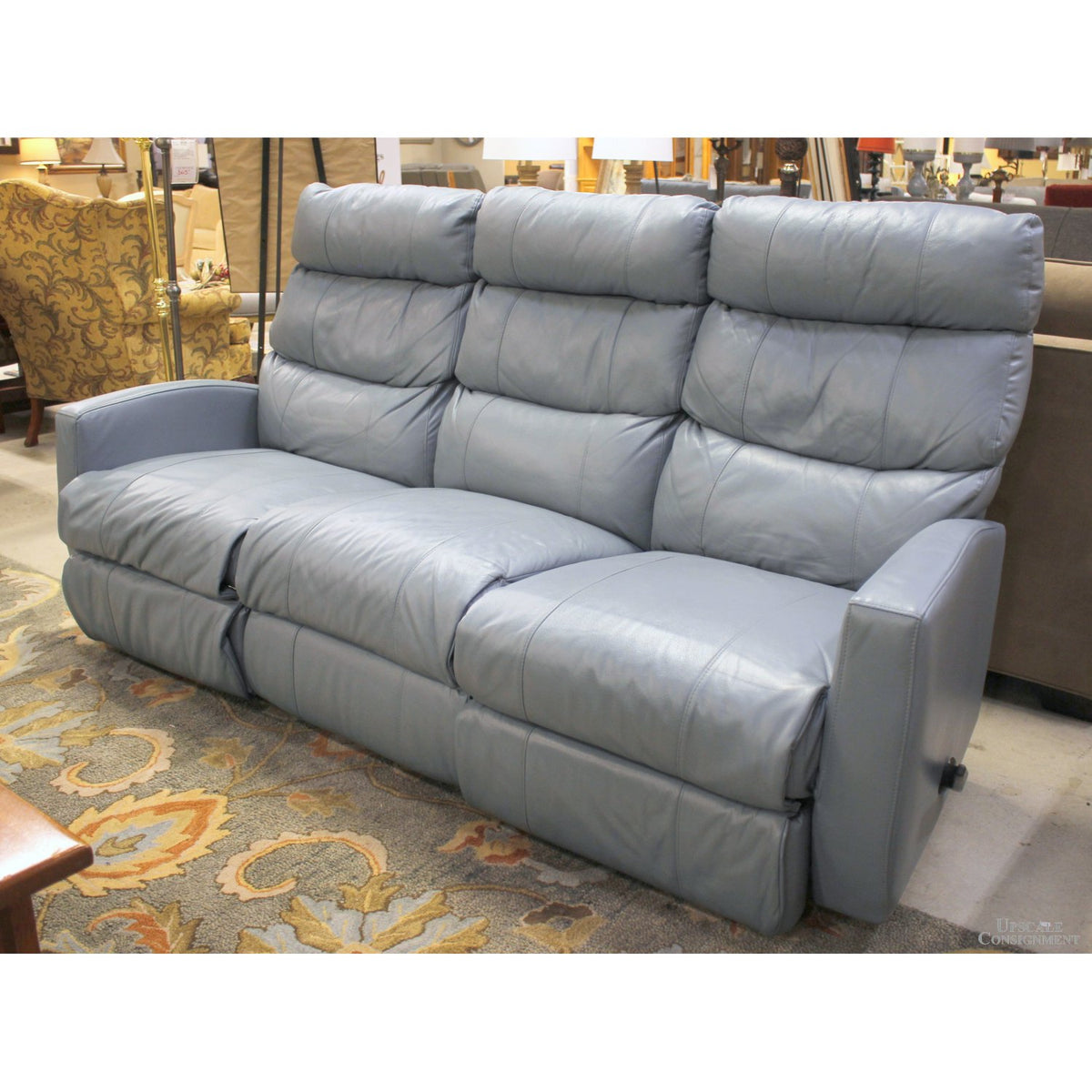 Best Chairs, Inc. Light Blue Dual Reclining Sofa