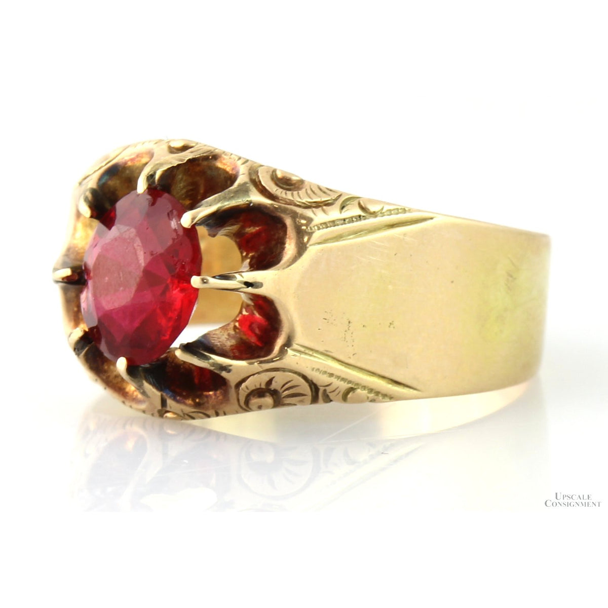 Antique Ruby & Glass Doublet Ring 14K Gold Large Red Stone Handcrafted Victorian Edwardian