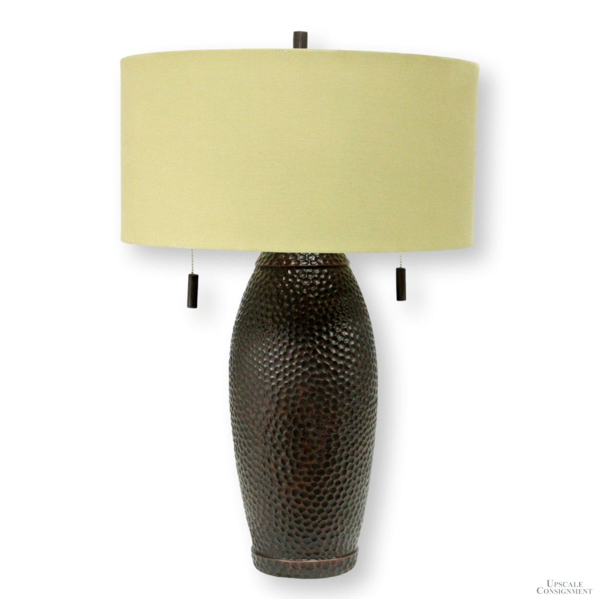 Faux Hammered Metal Lamp w/Green Shade