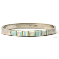 Vintage Sterling Silver White Opal Inlay Hinged Bangle