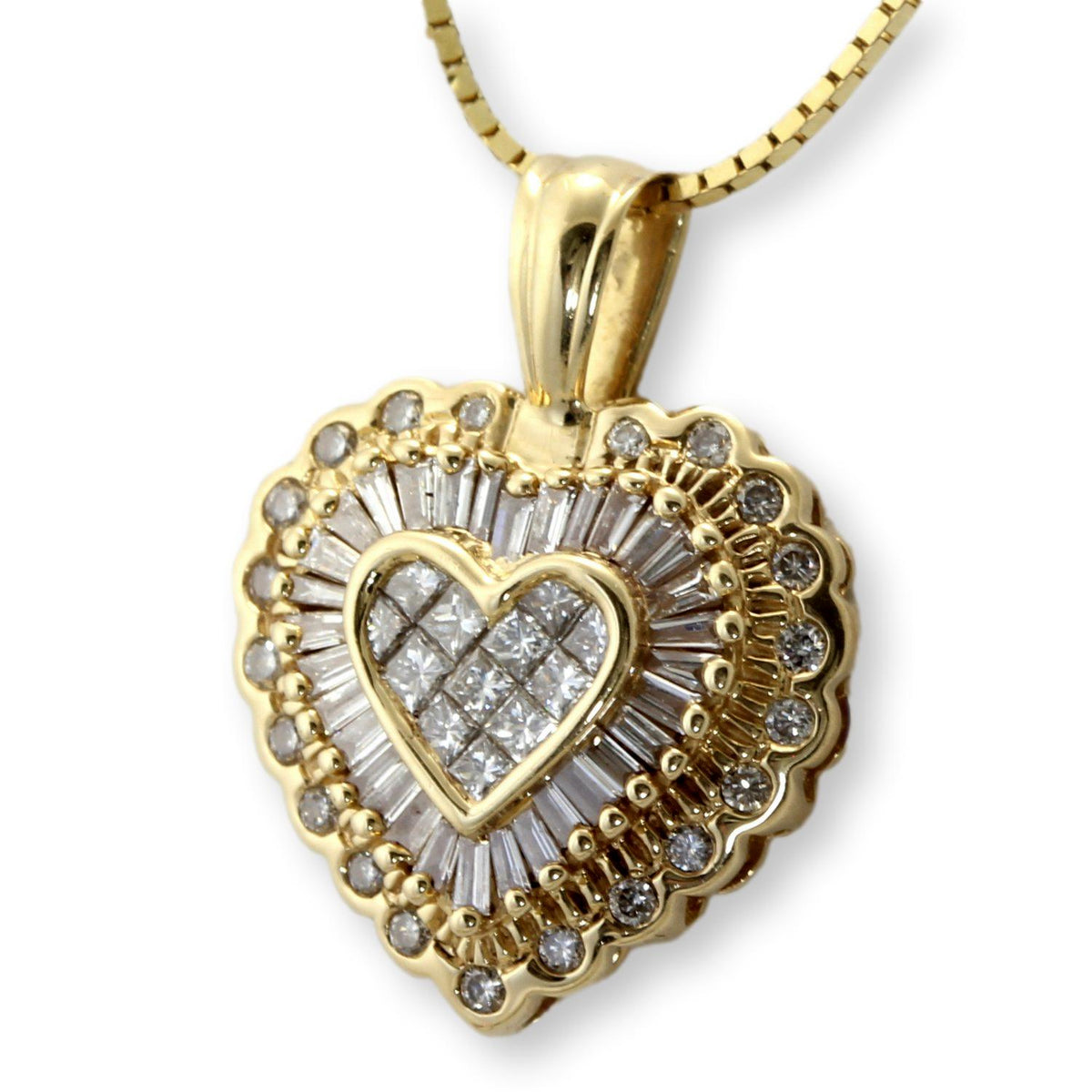 14K Yellow Gold 1.10ctw Diamond Heart Pendant Necklace