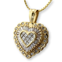 14K Yellow Gold 1.10ctw Diamond Heart Pendant Necklace
