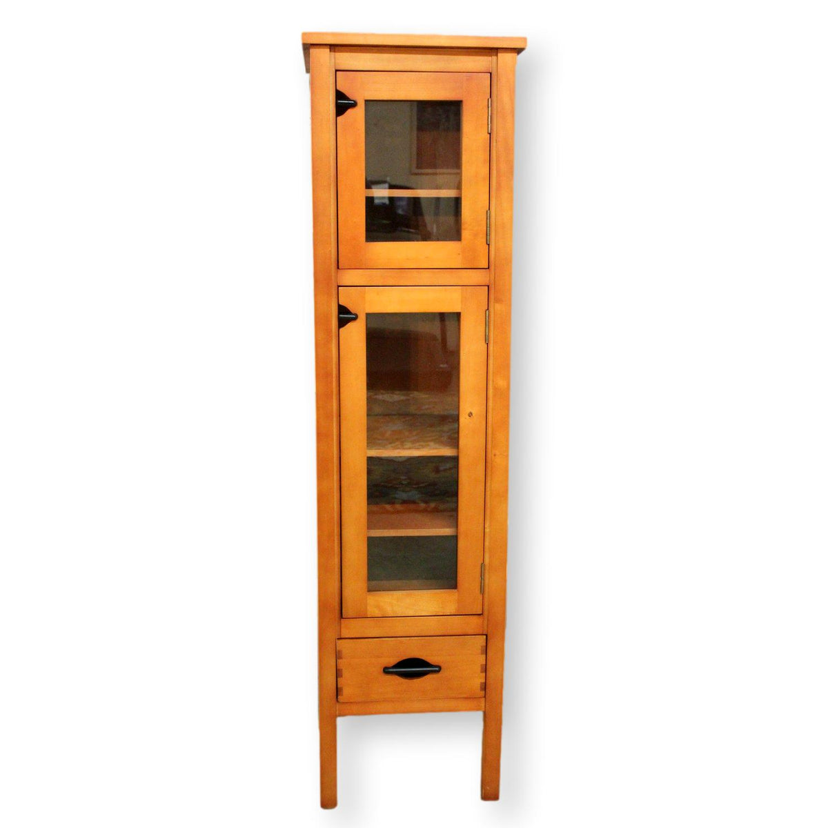 Tall Narrow Maple Glass Door Cabinet