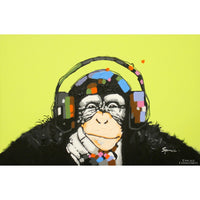 Original Painting Whimsical Chimp w/Headphones