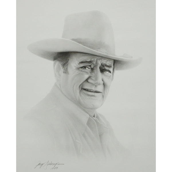 Framed Print - John Wayne Pencil Sketch by Gary Saderup