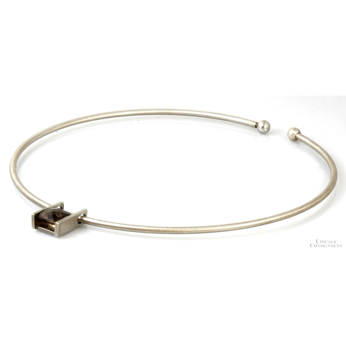 Smoky Quartz Pendant Sterling Silver Torque Collar Matte Finish