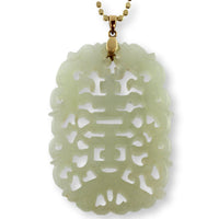Carved Nephrite Jade Longevity Pendant with 14K Gold Bail