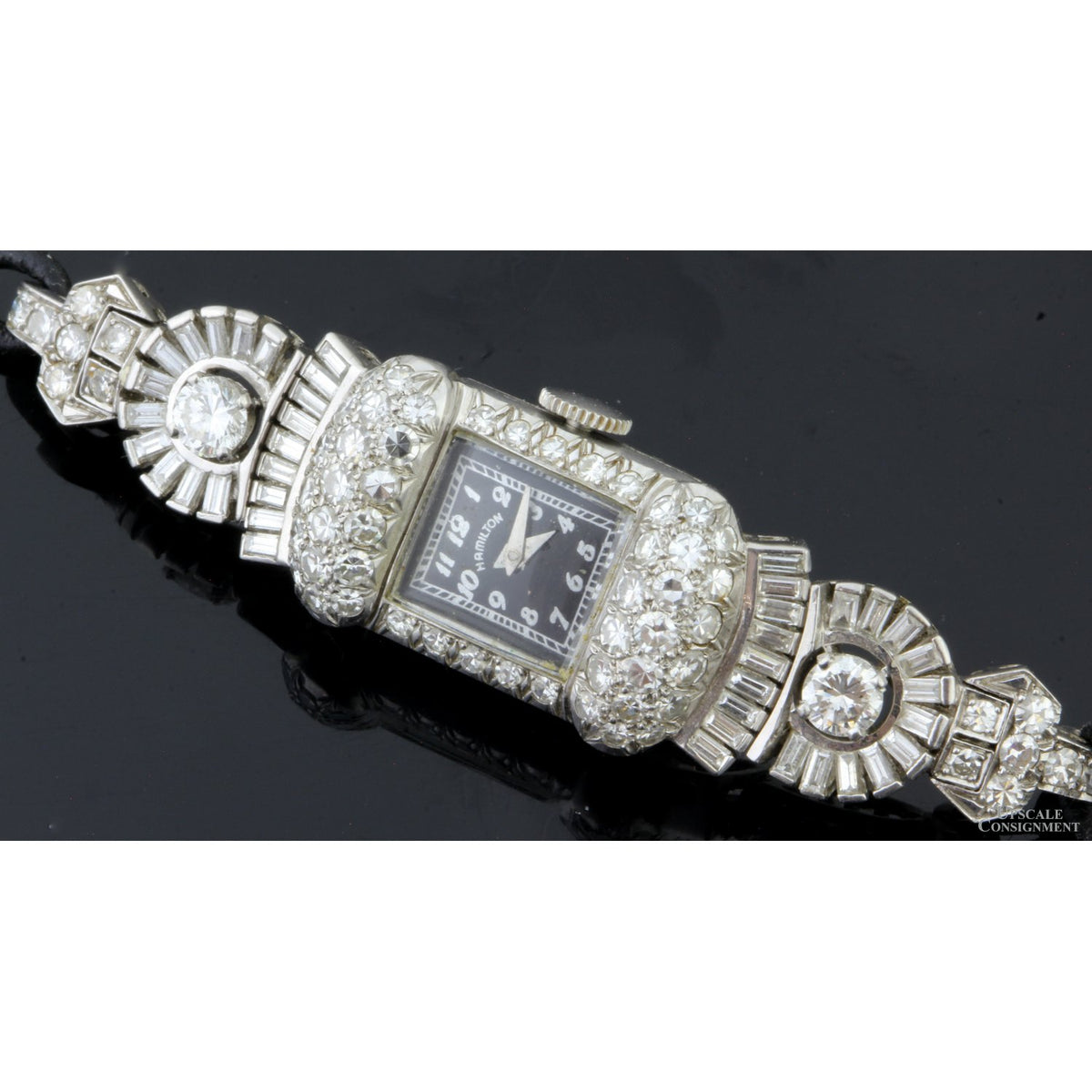 Exquisite 1940s Platinum 3.25ctw Diamond Hamilton Art Deco Watch