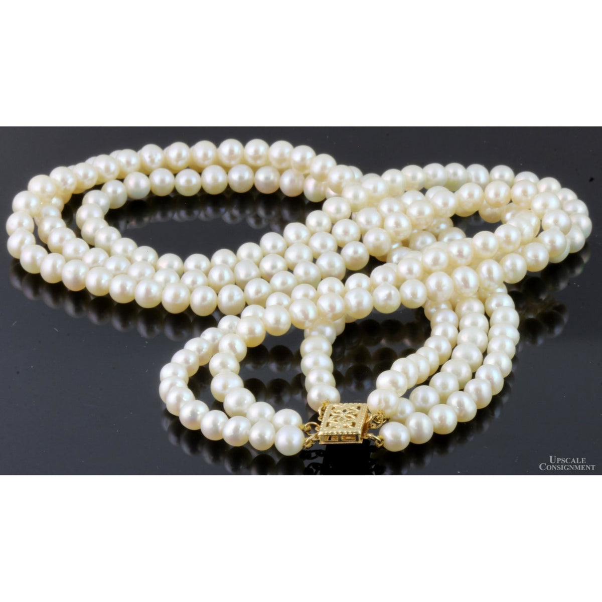 Handknotted 6mm Ivory Pearl Three-Strand 14K Clasp