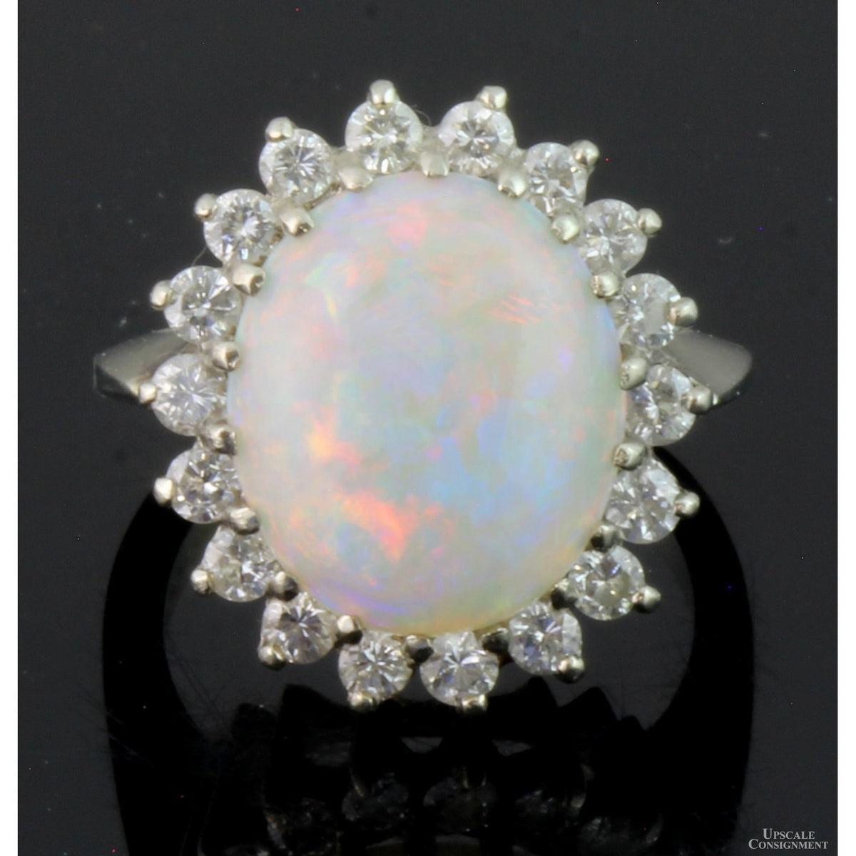 10.04ct Opal & 1.0ctw Diamond Halo 14K White Gold Ring