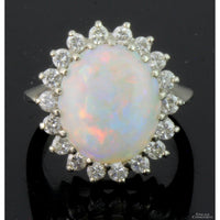 10.04ct Opal & 1.0ctw Diamond Halo 14K White Gold Ring