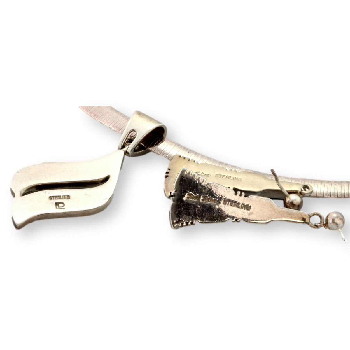Don Lucas Sterling Silver Inlay Pendant with Coordinating Western Inlay Drop Earrings