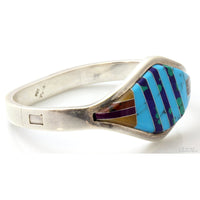 Sterling Silver Multi-Stone Channel Inlay Hinged TAXCO Bangle