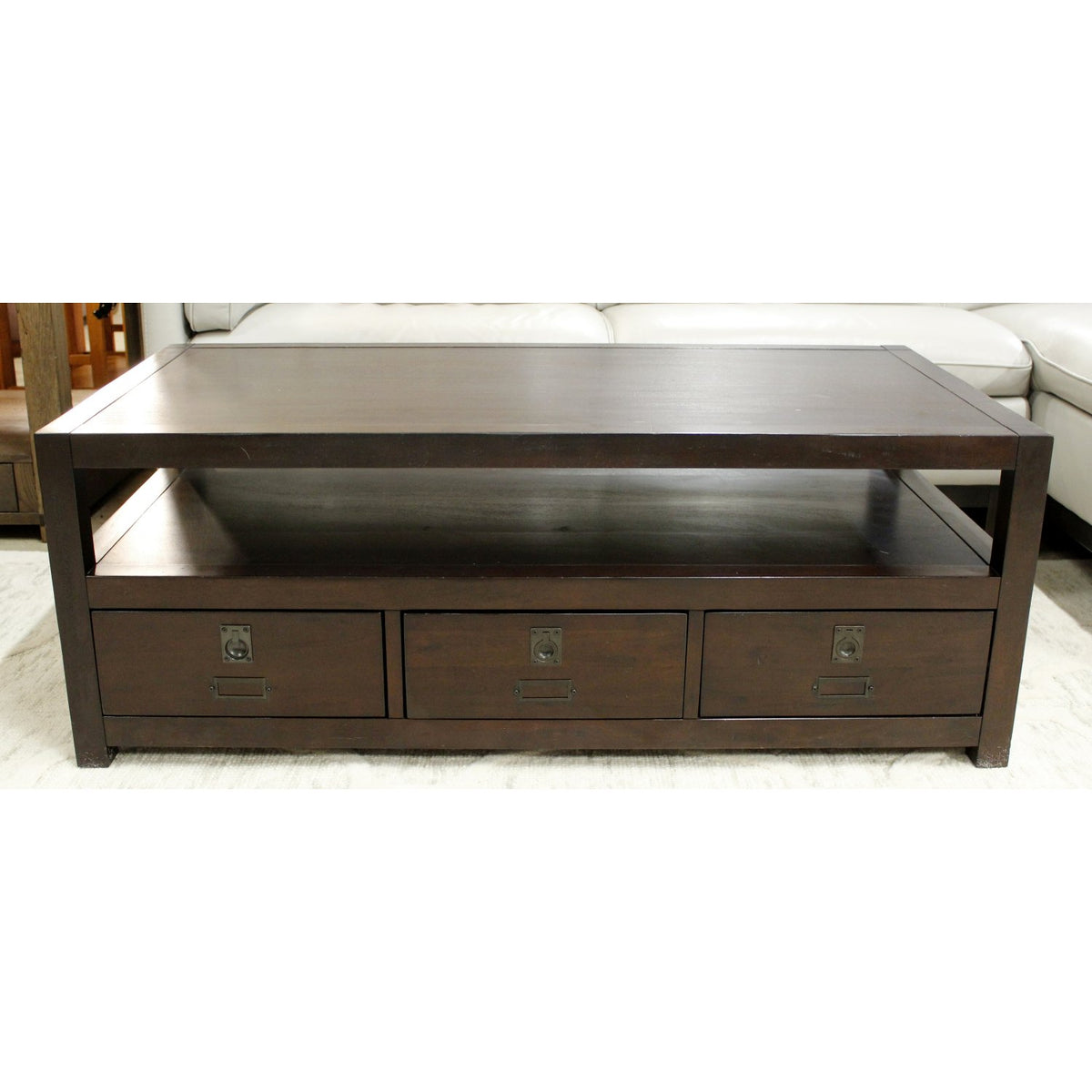 Pottery Barn "Ryhs" Dark Brown 3 Drawer Coffee Table