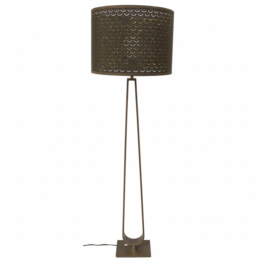 Contemporary Steel Floor Lamp w/Black Shade