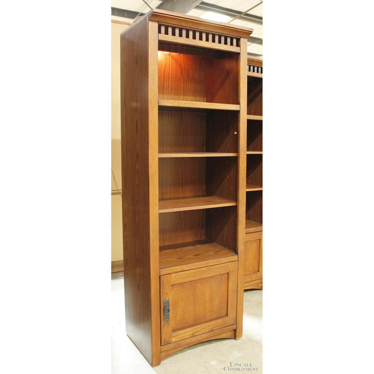 Oak Furniture West Lighted Mission Style Bookshelf w/Cabinet