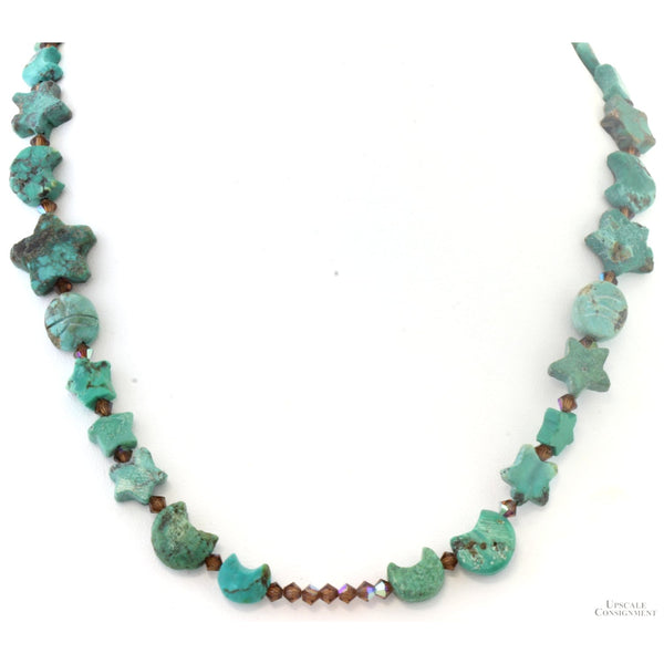 Vintage Turquoise Celestial Moon & Star Necklace & Earrings Set | Sterling Silver