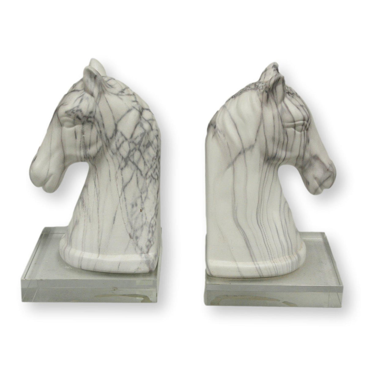 Pair of Faux Marble Horse Head Bookends