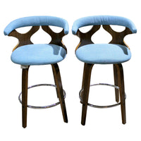 LumiSource Pair of Mid-Century Turquoise Swivel Counter Stools