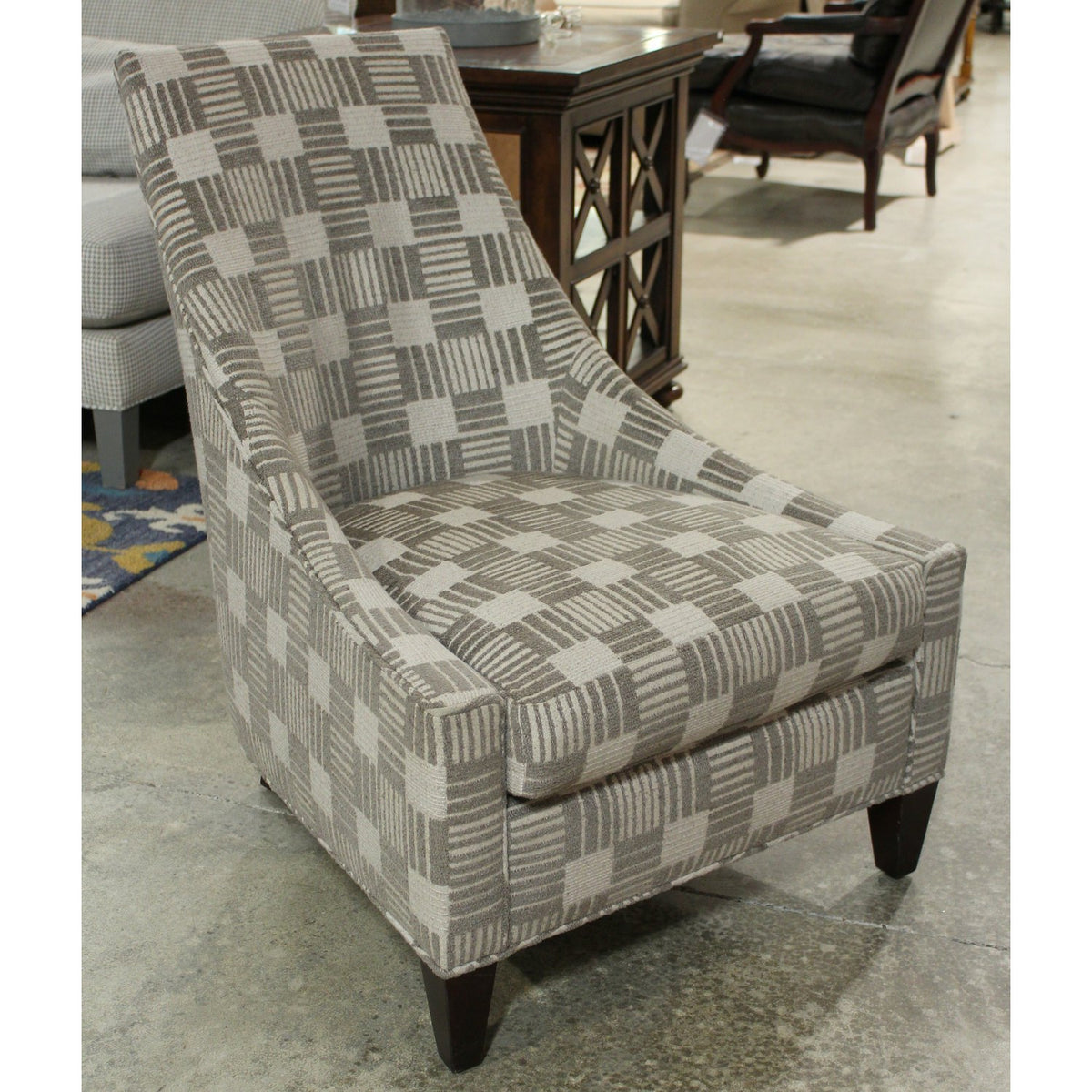Baker Furniture Gray & Off-White Checkered Accent Chair