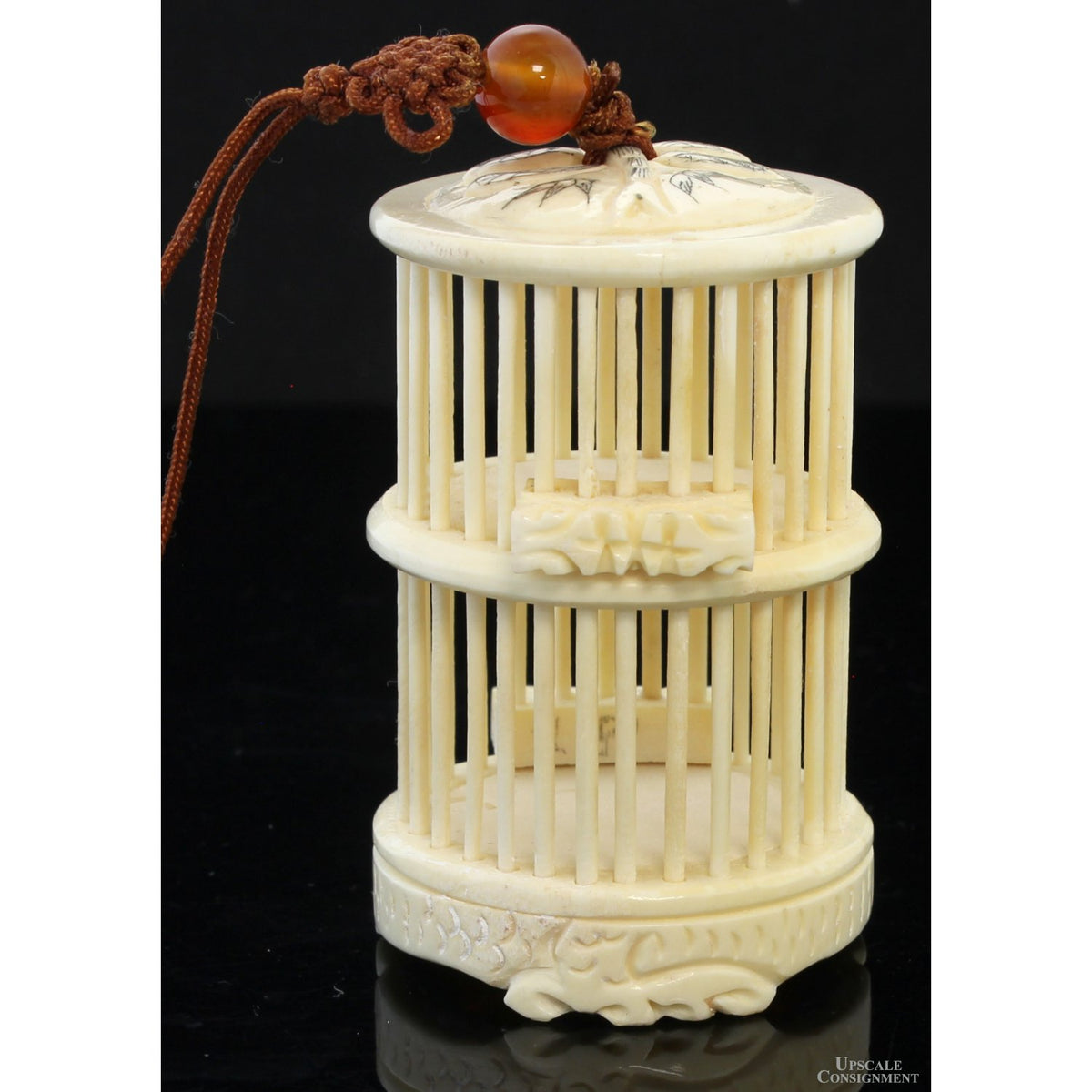 Antique Chinese Carved Bone Hanging Singing Cricket Cage