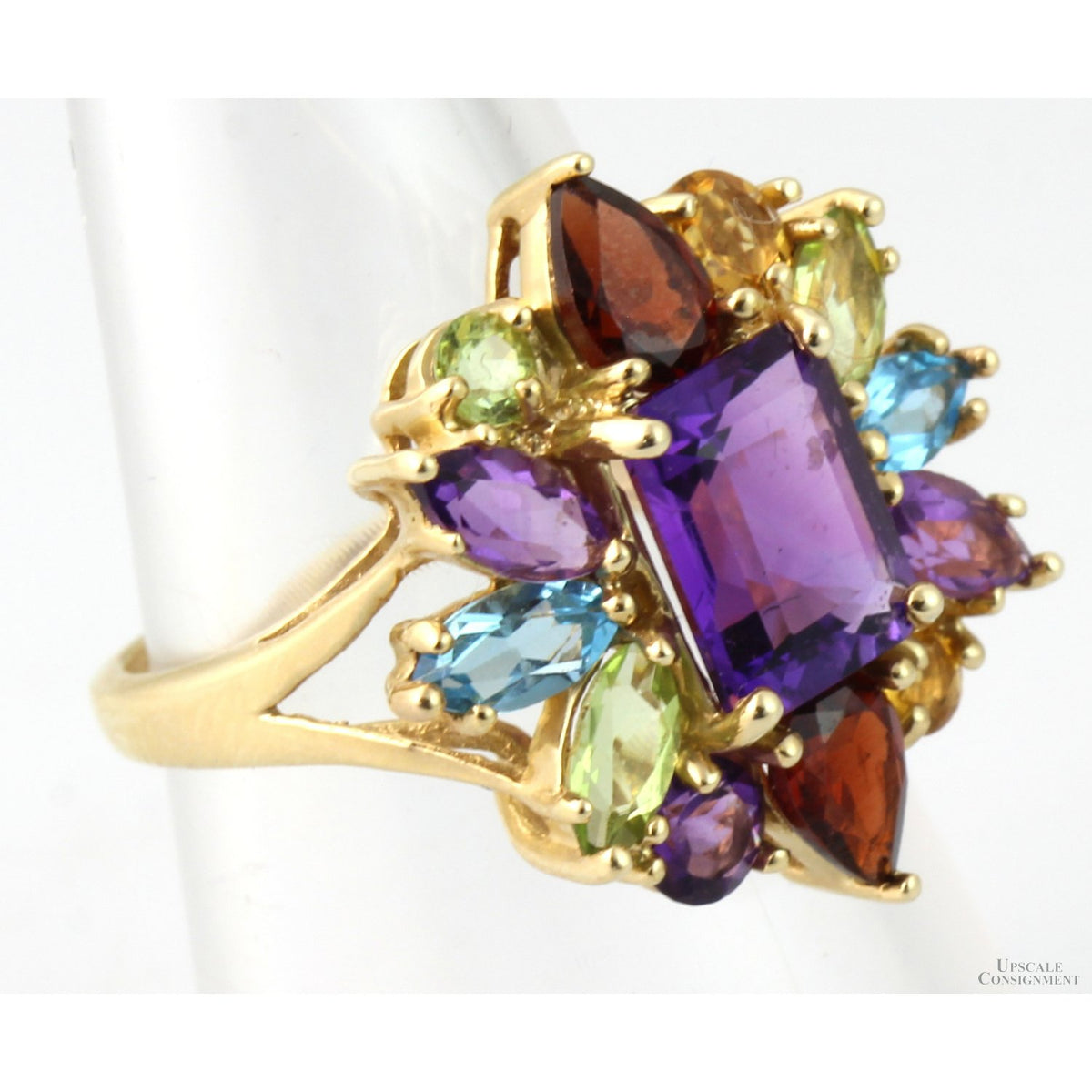 Multi-Gemstone Rainbow 10K Yellow Gold Ring