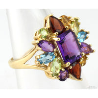 Multi-Gemstone Rainbow 10K Yellow Gold Ring