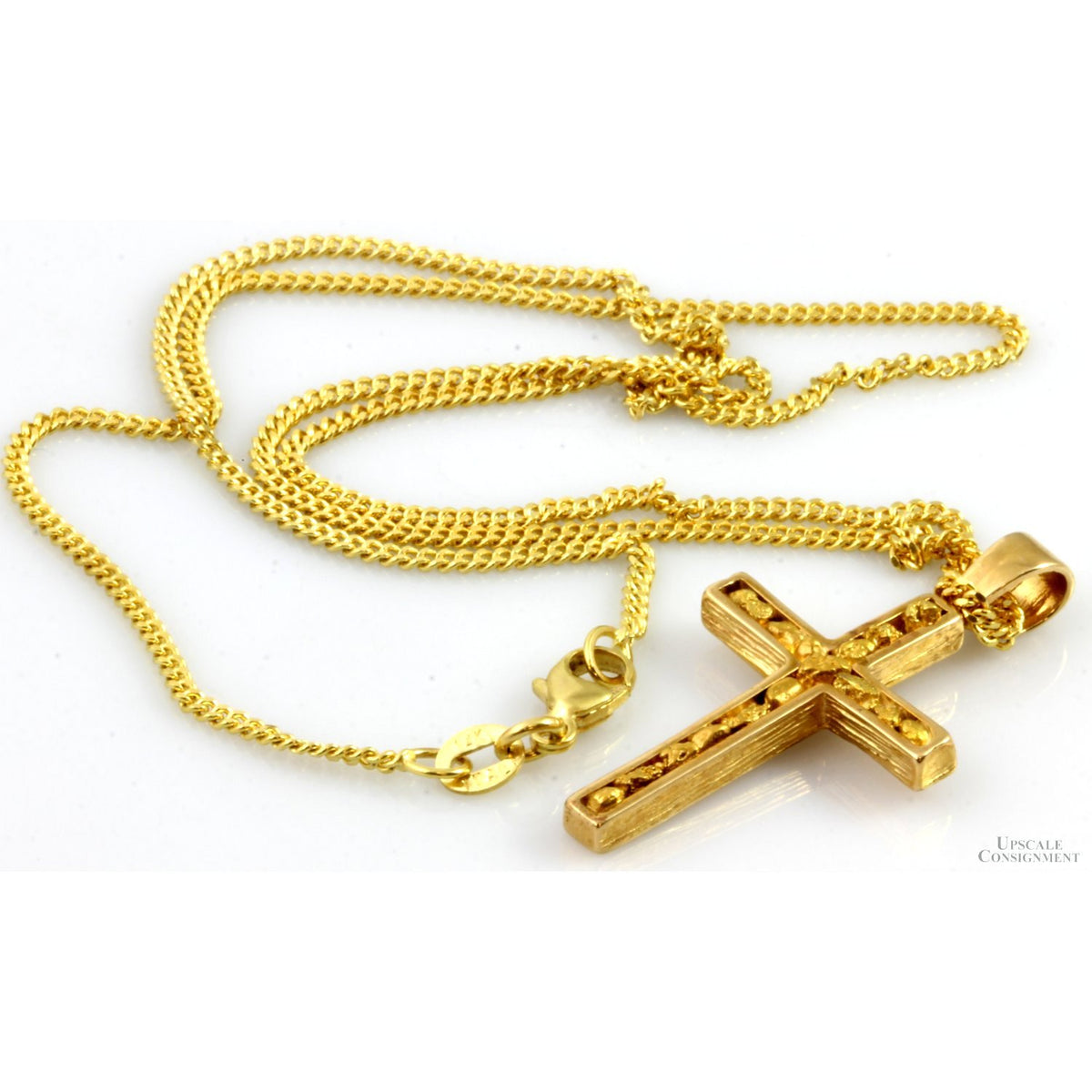 Alaska Mint 22K Gold Nugget 14K Cross Pendant Necklace