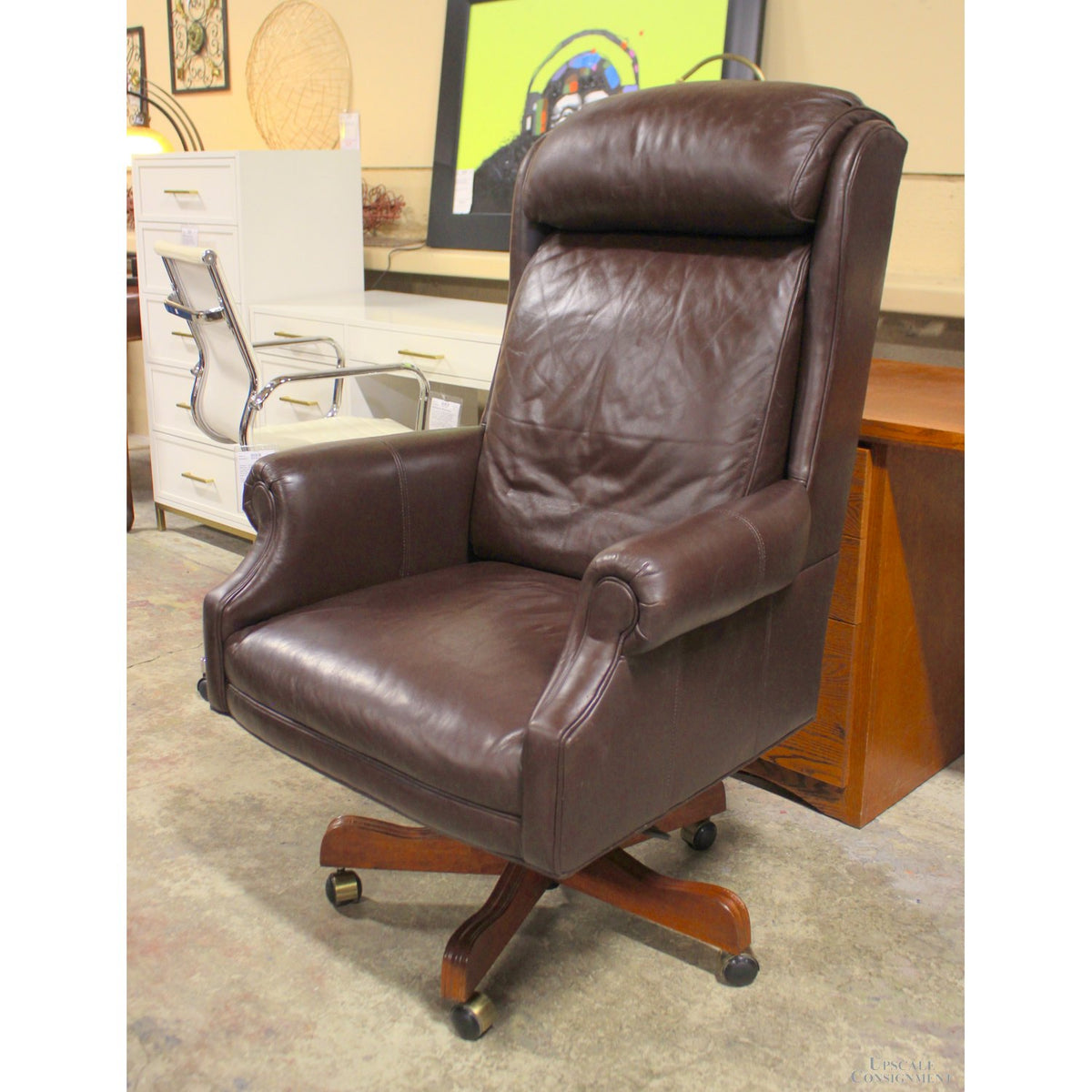 Ethan Allen Brown Leather Executive Office Chair