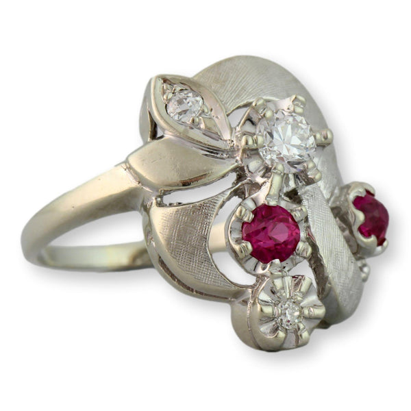 Old European & Old Mine Cut Diamonds - 14K White Gold Ribbon Ring