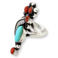Handcrafted Navajo Turquoise & Coral  Sterling Silver Ring