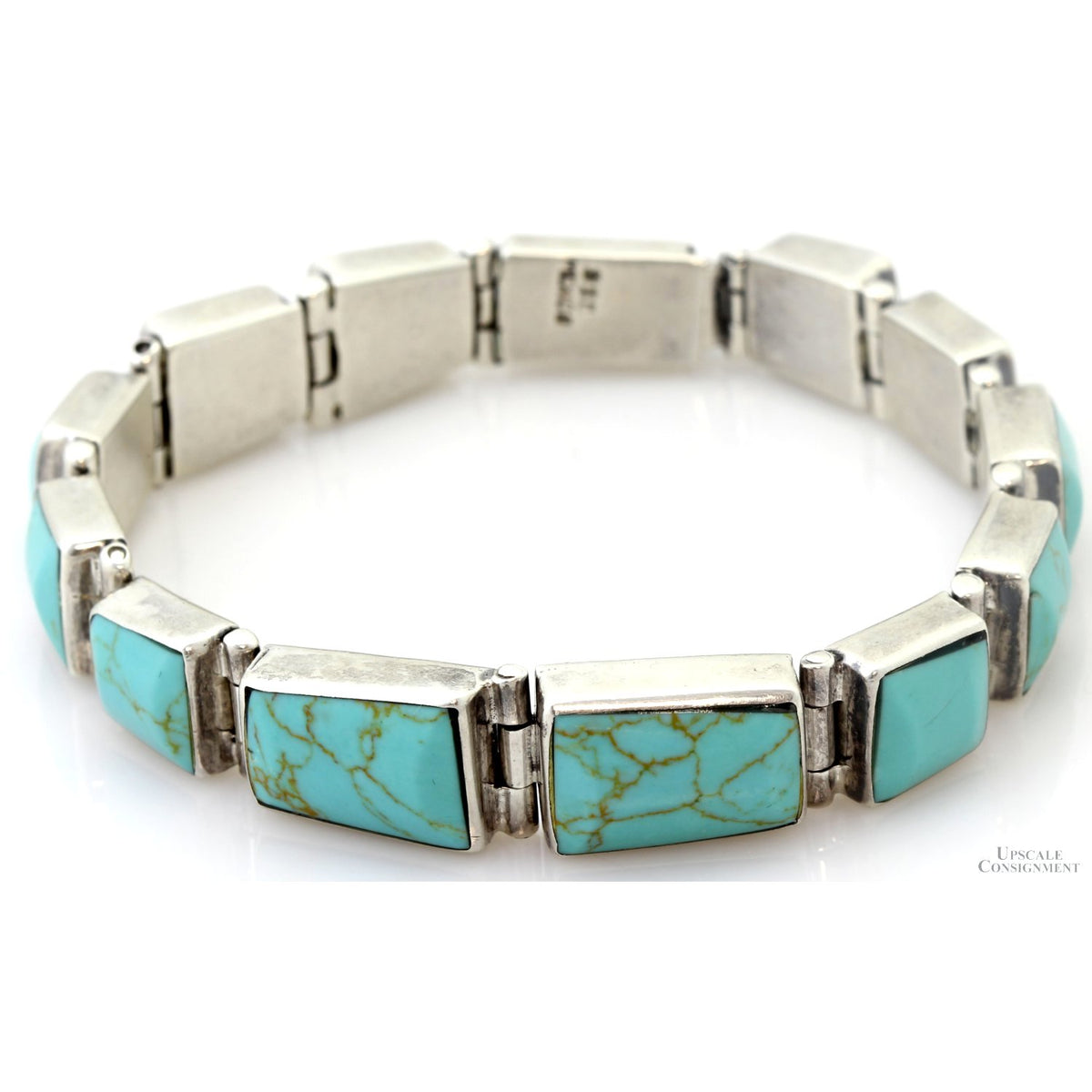 Vintage Mexican 950 Silver Robin's Egg Blue Graduated Turquoise Bracelet