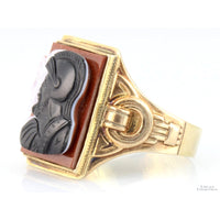 Sardonyx Helen & Paris of Troy Cameos 14K Rose Gold Ring
