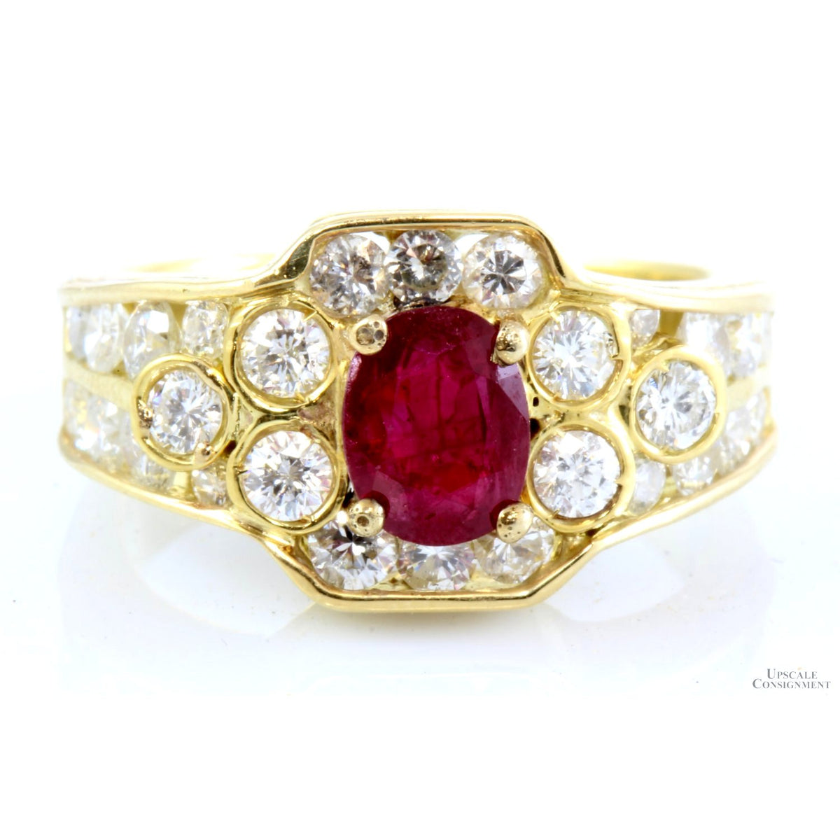 1.03ct  Ruby & Diamond 18K Gold Ring - 1.38 ctw Diamonds