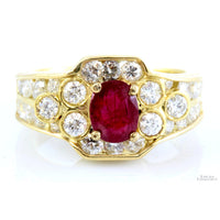 1.03ct  Ruby & Diamond 18K Gold Ring - 1.38 ctw Diamonds