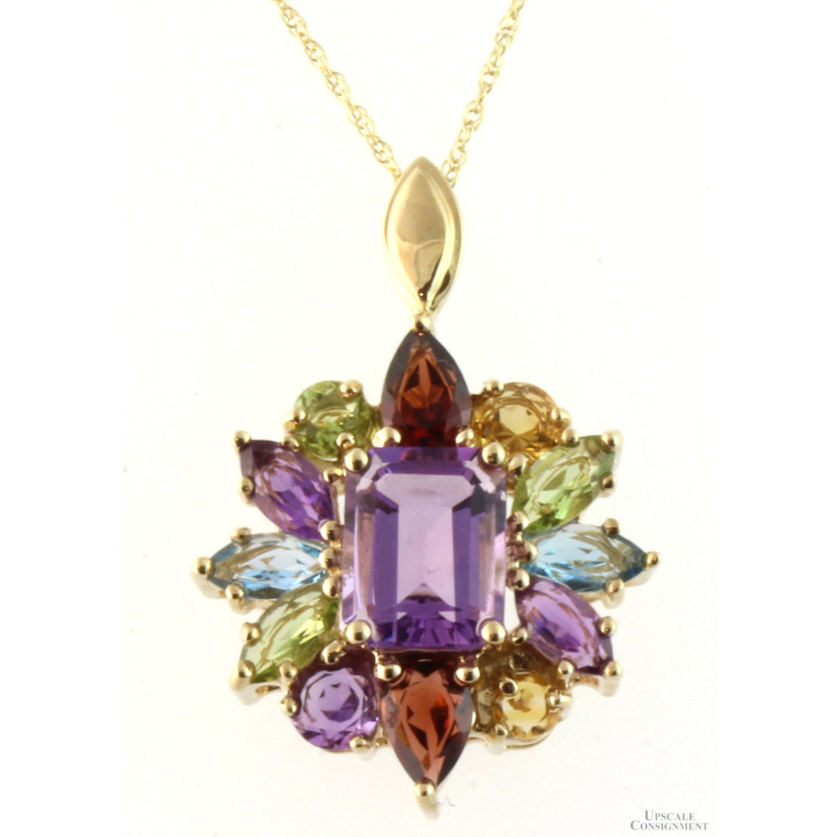Multi-Gemstone Rainbow 10K Yellow Gold Pendant & Chain