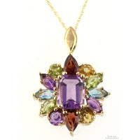 Multi-Gemstone Rainbow 10K Yellow Gold Pendant & Chain