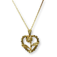14K Gold Rose-Accented Heart Pendant & Gold Vermeil Chain
