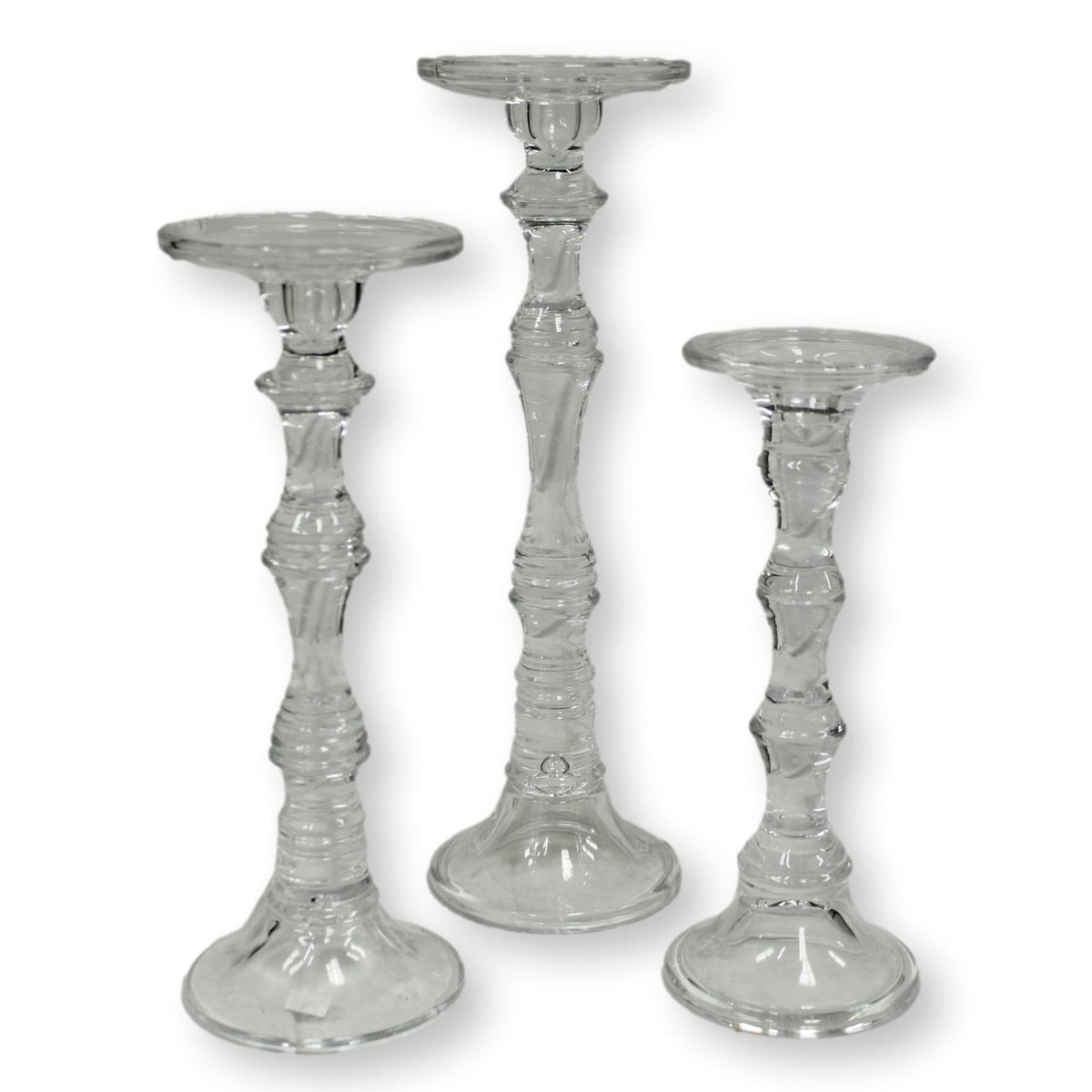 Set/3 Turned Glass Candelsticks