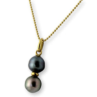 18K Gold Pendant & Chain Dark Gray Pearls - Peacock Overtones