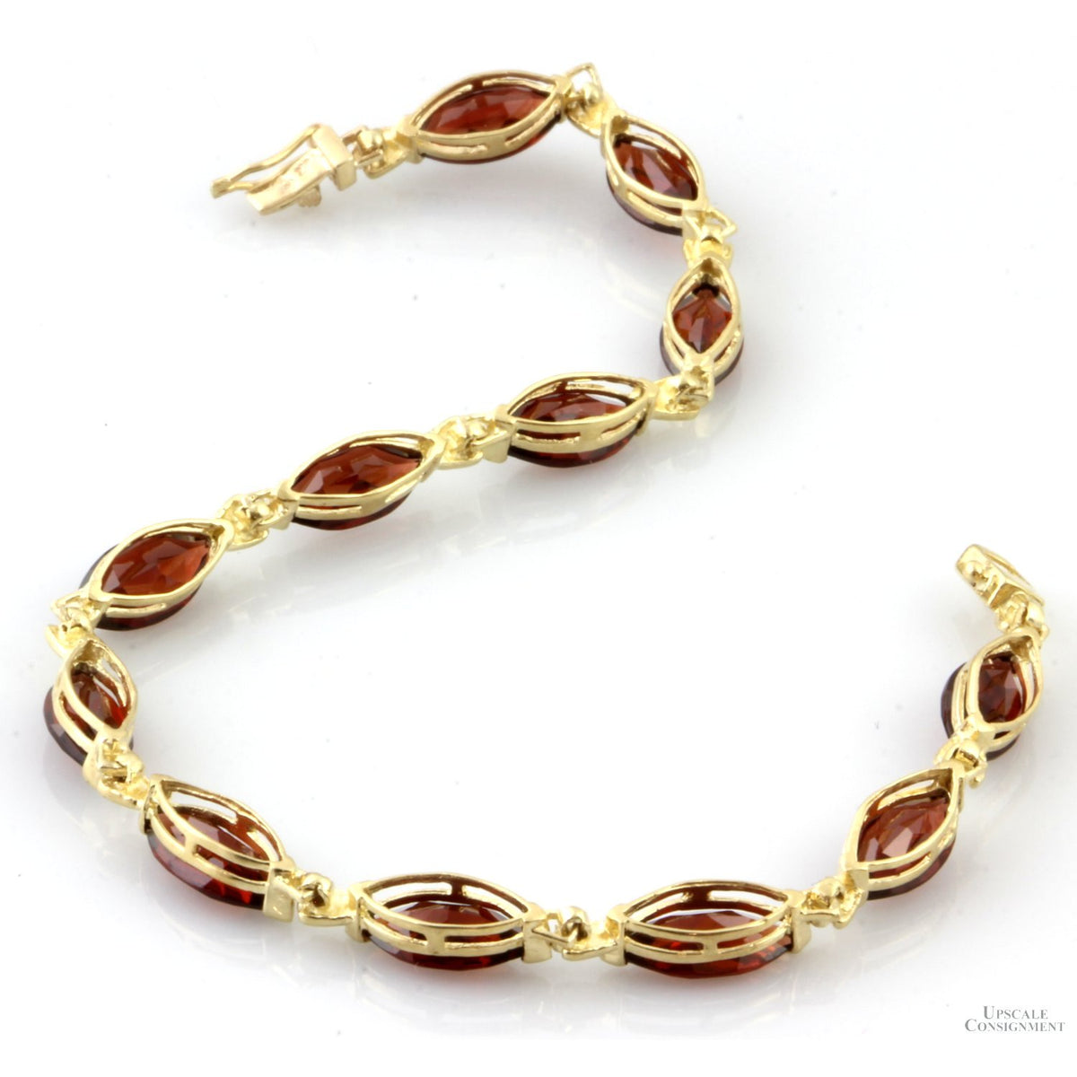 15ctw Red Almandine Garnet 10K Yellow Gold Link Bracelet