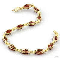 15ctw Red Almandine Garnet 10K Yellow Gold Link Bracelet