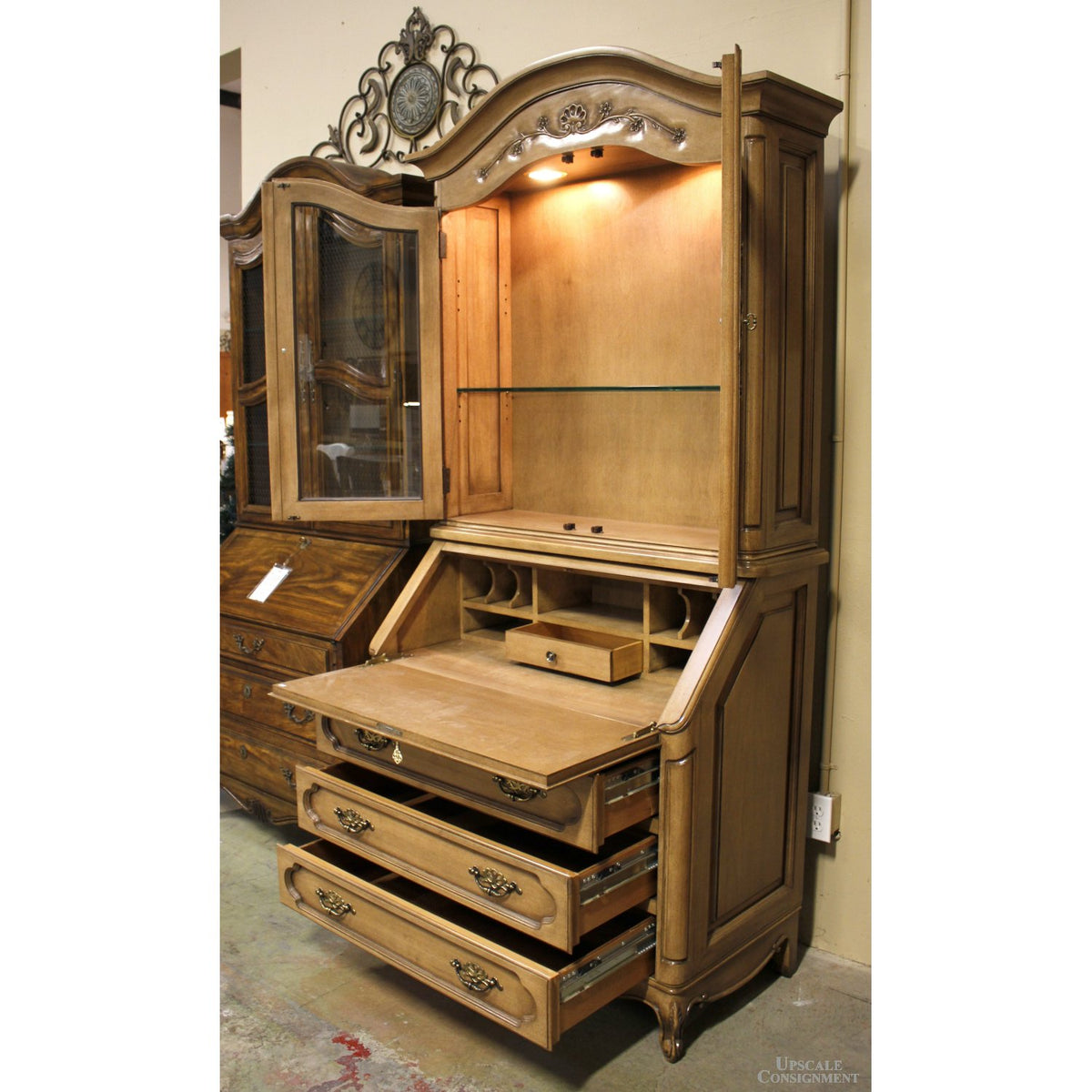 Custom Craft Lighted Secretary Desk w/Hutch