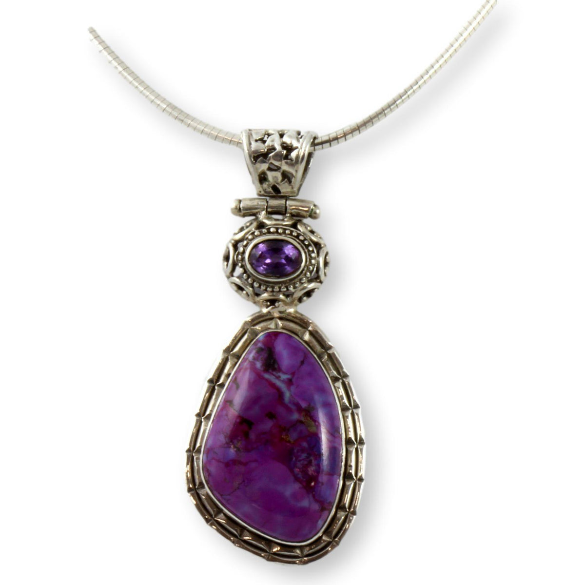 Sugilite & Amethyst Sterling Silver Pendant w/Omega Chain