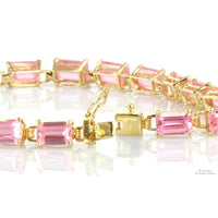 10K Gold Emerald Cut Pink Cubic Zirconia Link Bracelet